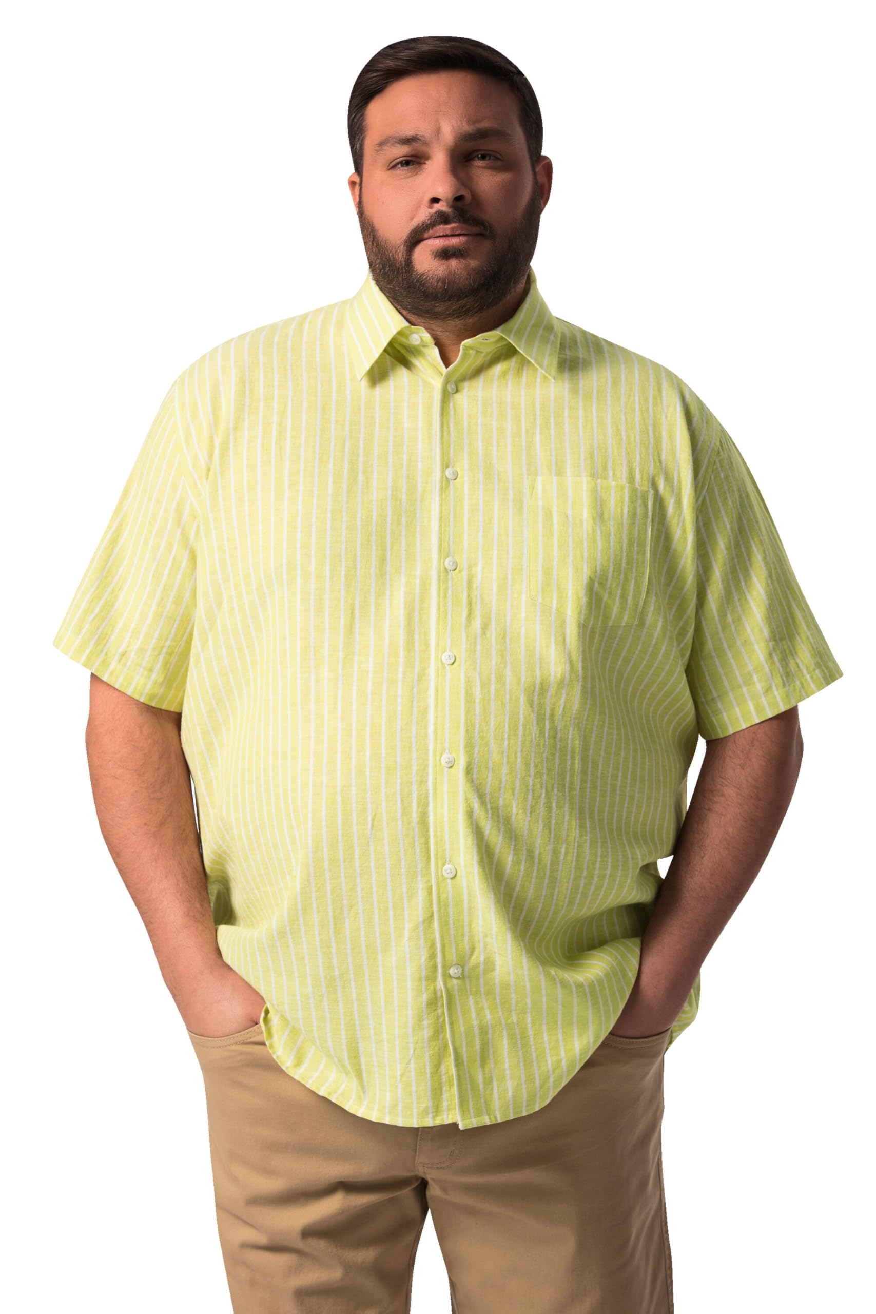 Boston Park Herren große Größen Übergrößen Menswear L-8XL Leinenmix-Hemd, Halbarm, Streifen, Kentkragen, Comfort Fit 830591