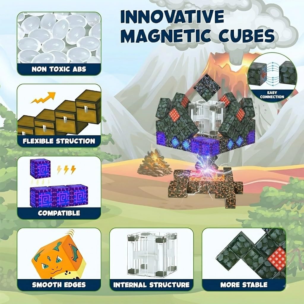 150PCS Magnetic Building Blocks Set - STEM Cubes Magnet Tiles Learning Toy for Kids - Montessori Sensory Play - Birthday Gift for Boys & Girls Ages 3 4 5 6 8-12 Magic Portal Adventure Set image 4