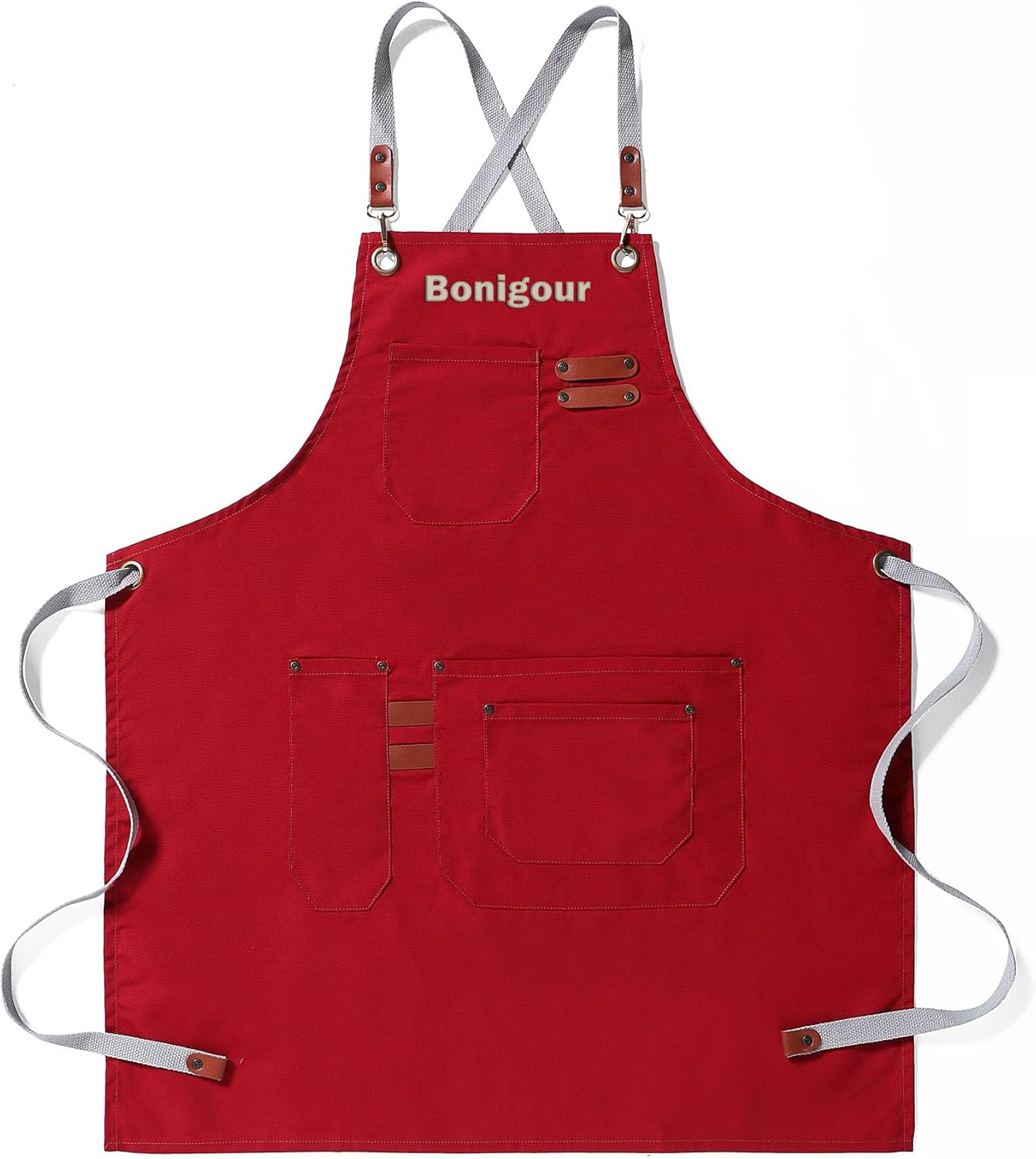Chef Apron, Cooking Aprons for Men, Cross Back Waterproof Apron with Pockets, Canvas Adjustable Strap Kitchen Aprons