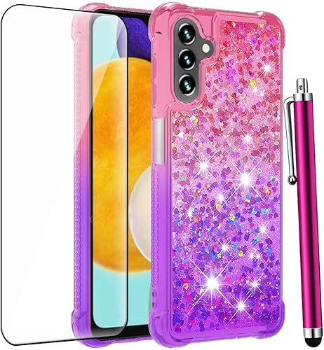 CAIYUNL Funda para Samsung Galaxy A13 5G con protector de pantalla de vidrio templado, para mujeres y niñas, con purpurina y purpurina líquida