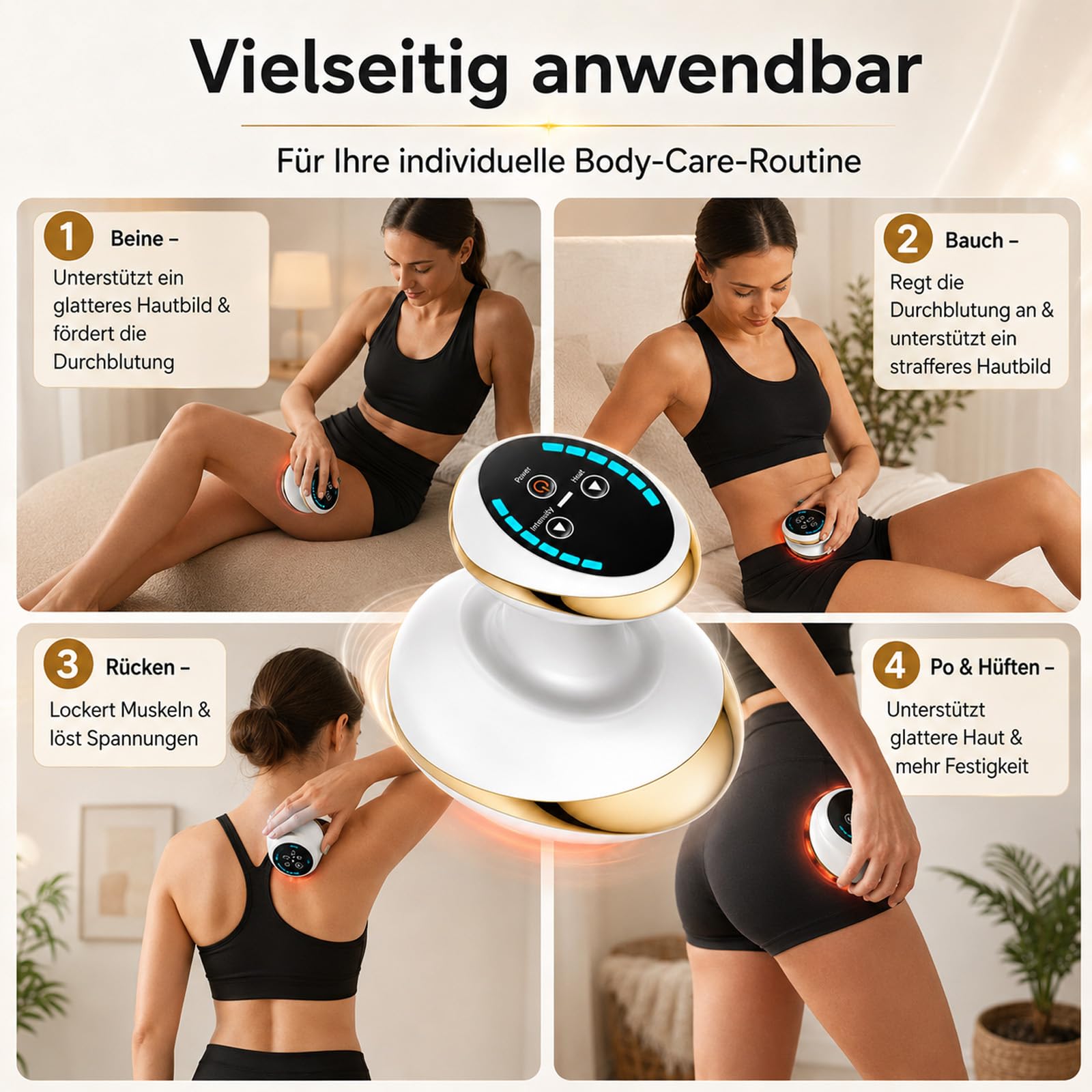 Celluvia Massage 4in1 Vakuummassagegerät gegen Cellulite, Rotlicht & Lymphpflege, Hautstraffend & Glättend