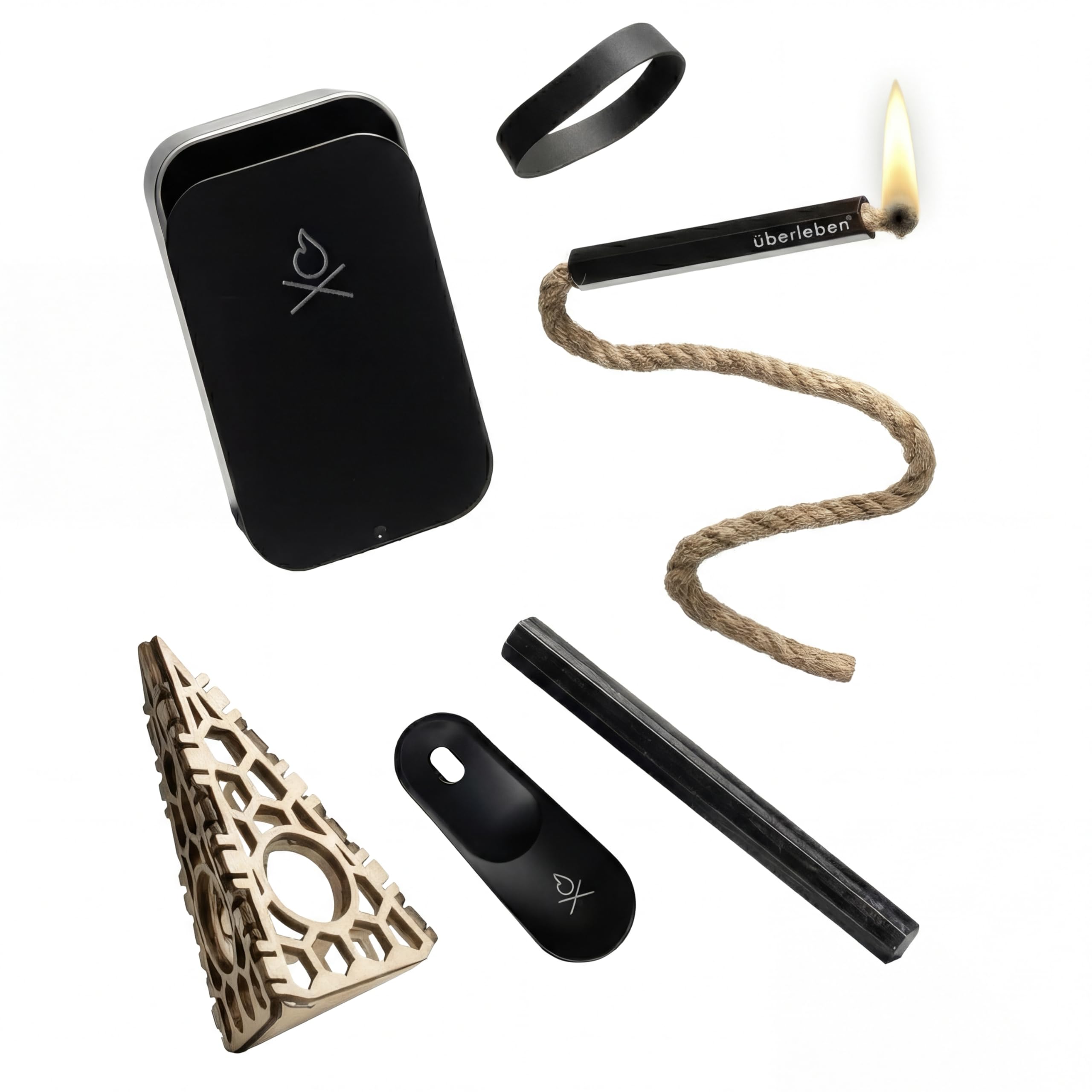 Überleben FIREKIT Survival Fire Starter Kit - All-in-One Fire Starting Kit w/Ferro Rod, Striker, Tinder Wick & Bellow, & Dry Kindling for Camping