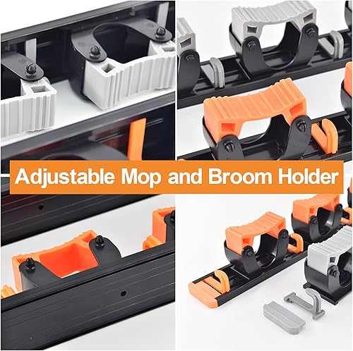 Miniatura 3 de AIFEIVICO Soporte de pared para fregona y escoba soporte de pared ajustable de aleación de aluminio para escoba soporte de pared organizador de