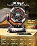 ColdSky 20000mAh Eventail de camping avec moteur double, ventilateur de batterie avec 4 LED Lanterne, 8 Eventail de bureau Speeds avec télécommande, ventilateur extérieur portable avec crochet pour tente, pannes de courant, Jobite