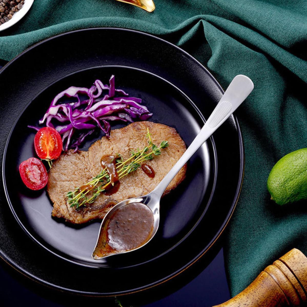 2pcs Stainless Steel Sauce Spoon with Pouring Spout for Serving