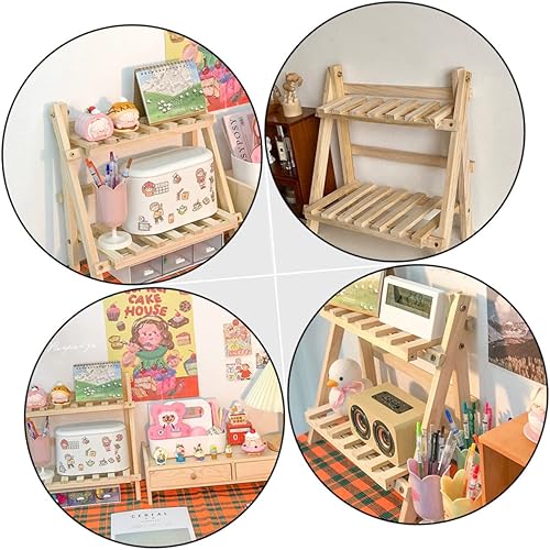 Miniatura 5 de Estante de almacenamiento de maquillaje de doble capa organizador de cosméticos de madera titular de la decoración del hogar