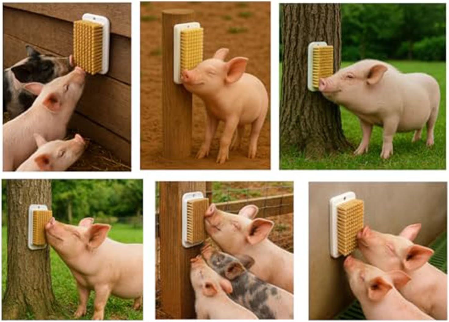 2Pcs Pig Enrichment Toy, 2-in-1 Self-Grooming and Scratch Brush for Mini Pigs, Encourages Natural Behavior, Reduces Stress, Easy Install for Pens, Barns, or Yards