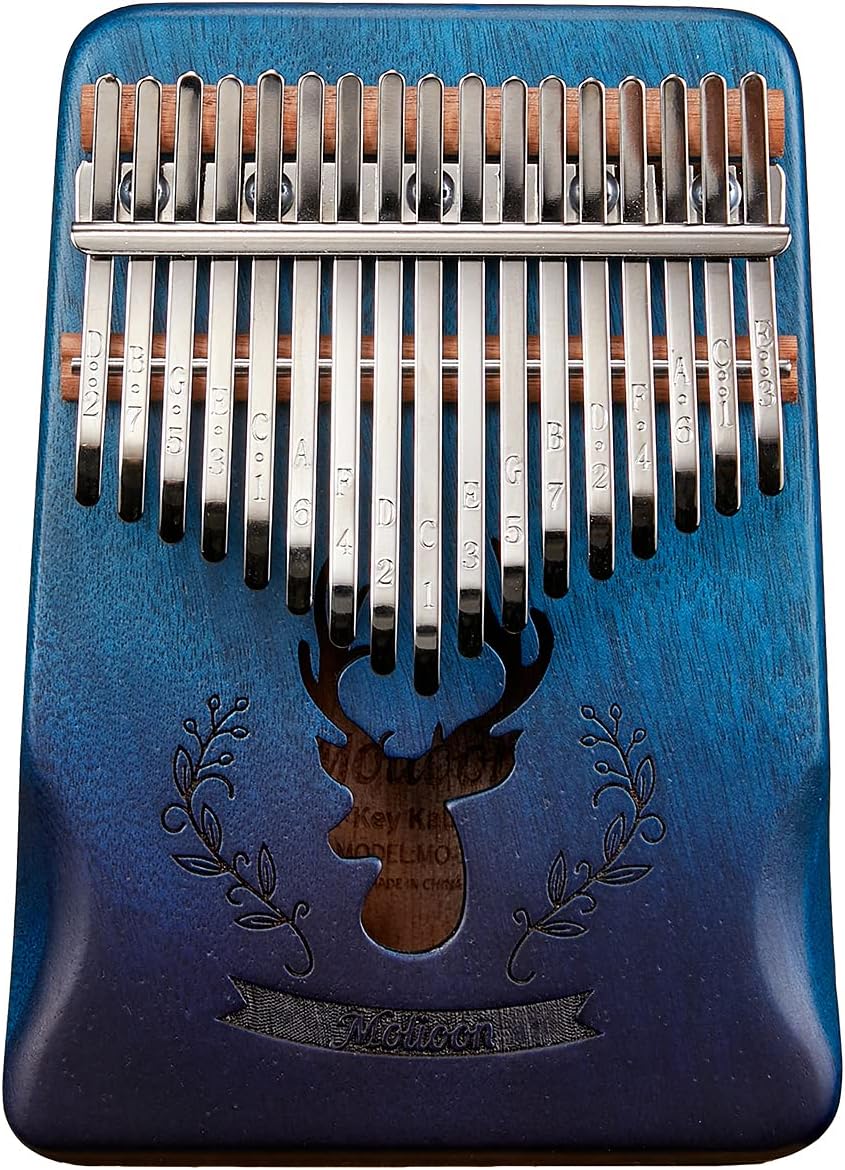 17 Keys Kalimba Mahogany Body Thumb Piano solid wood mbira keyboard instrument (Blue-Deer-Pro)