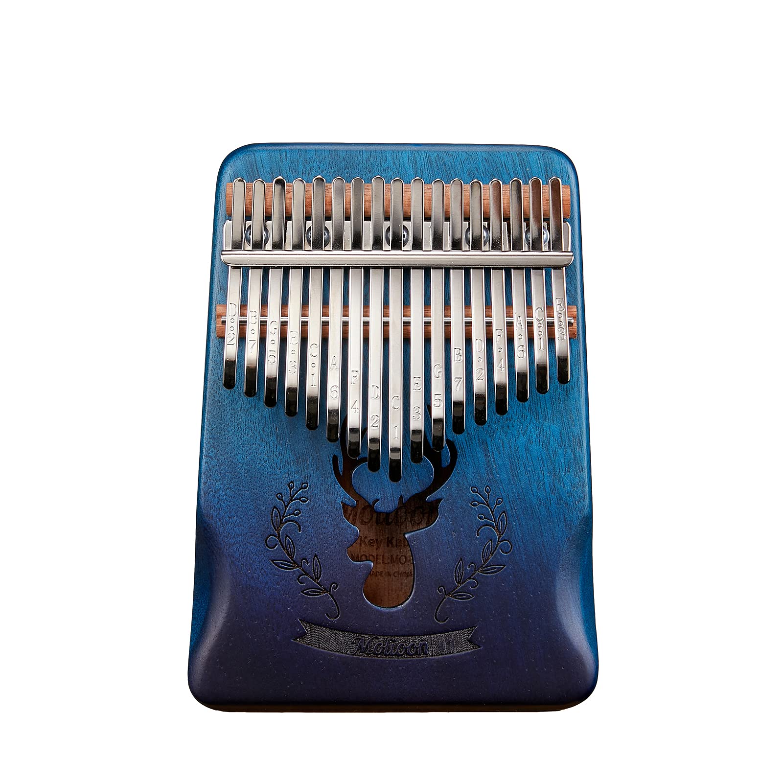 17 Keys Kalimba Mahogany Body Thumb Piano solid wood mbira keyboard instrument (Blue-Deer-Pro)