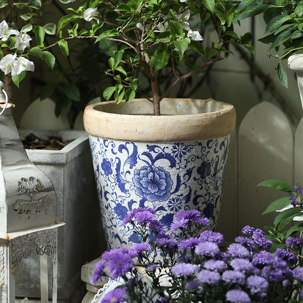 Ceramiczna okrągła doniczka na rośliny, doniczka na sukulenty, wazon na kwiaty, wiele opcji kolorystycznych, wazon na sukulenty do domu i biura (niebieski)