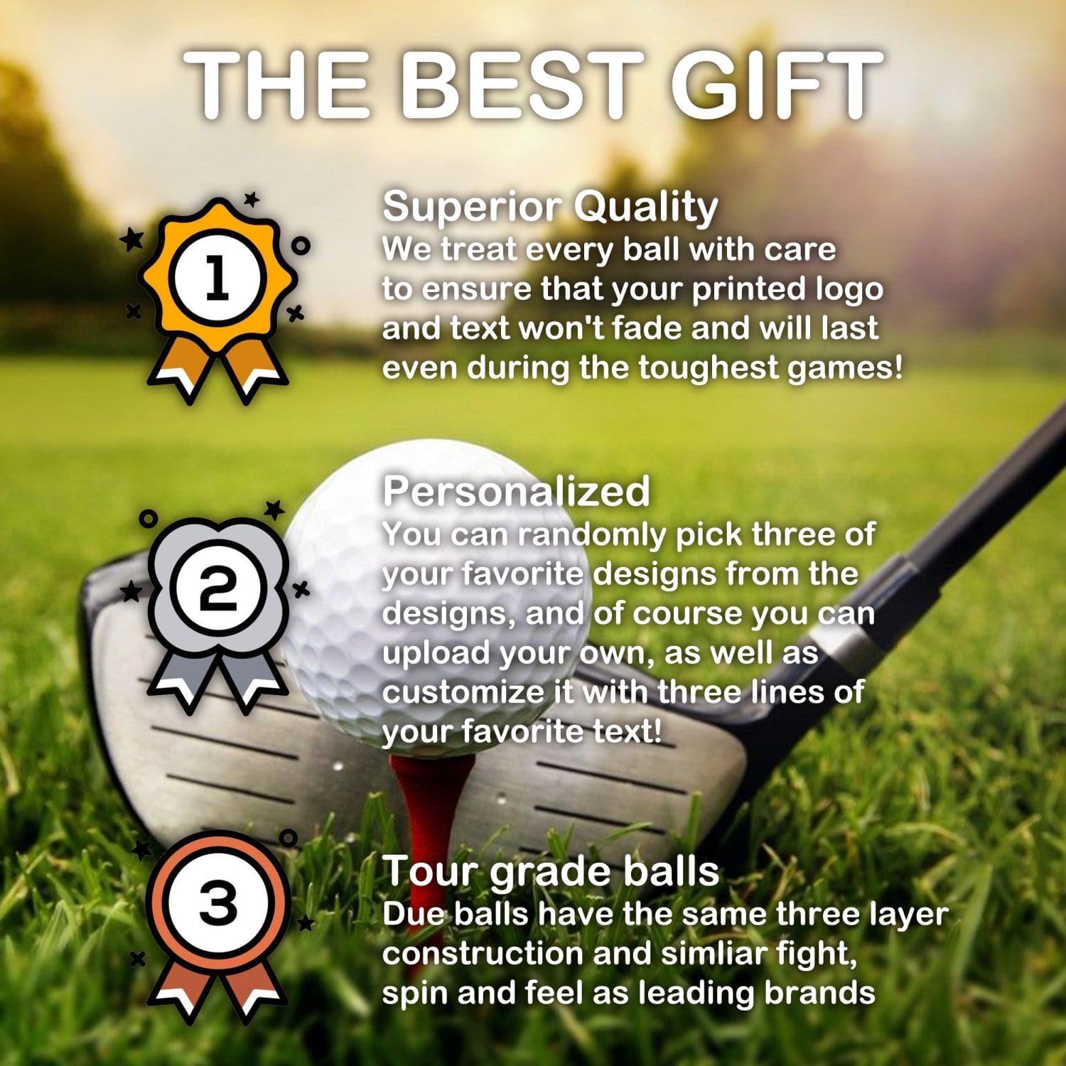 Personalized Golf Balls-Custom 3 pcs Golf Ball with Logo,Text or Photo as a Cool Golf Ball Gift for Men