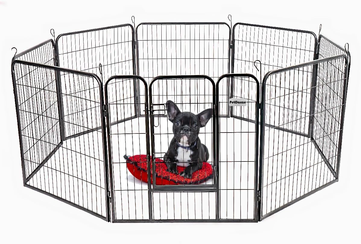 PetDanze Dog Pen Metal Fence Gate Portable Outdoor | Heavy Duty Outside Pet Large Playpen Exercise RV Play Yard | Indoor Puppy Kennel Cage Crate Enclosures | 32" Height 8 Panel