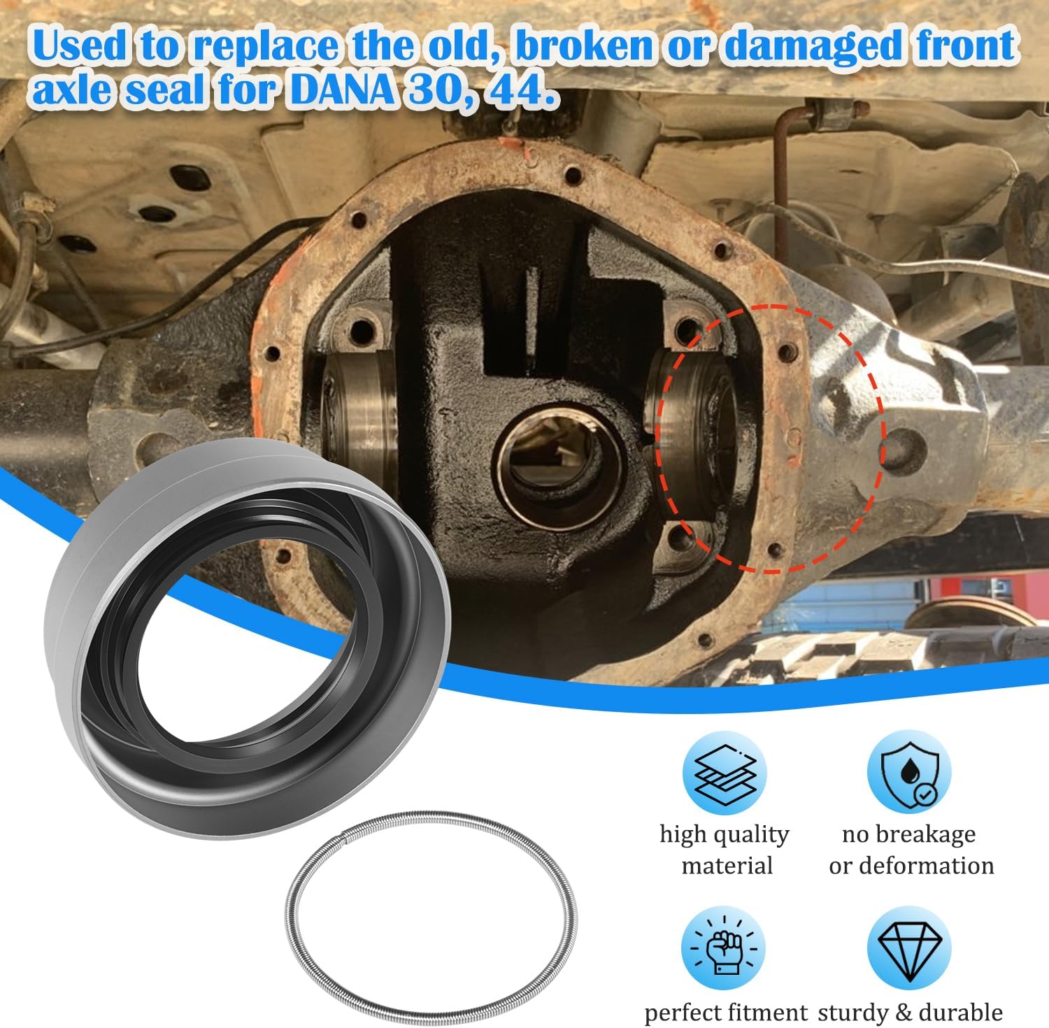 Fits for DANA 30, 44 Axle Shaft Tube Seal Replacement for 54381 Oil Seal Compatible with Jeep Wrangler JK Front 2007 to 2018