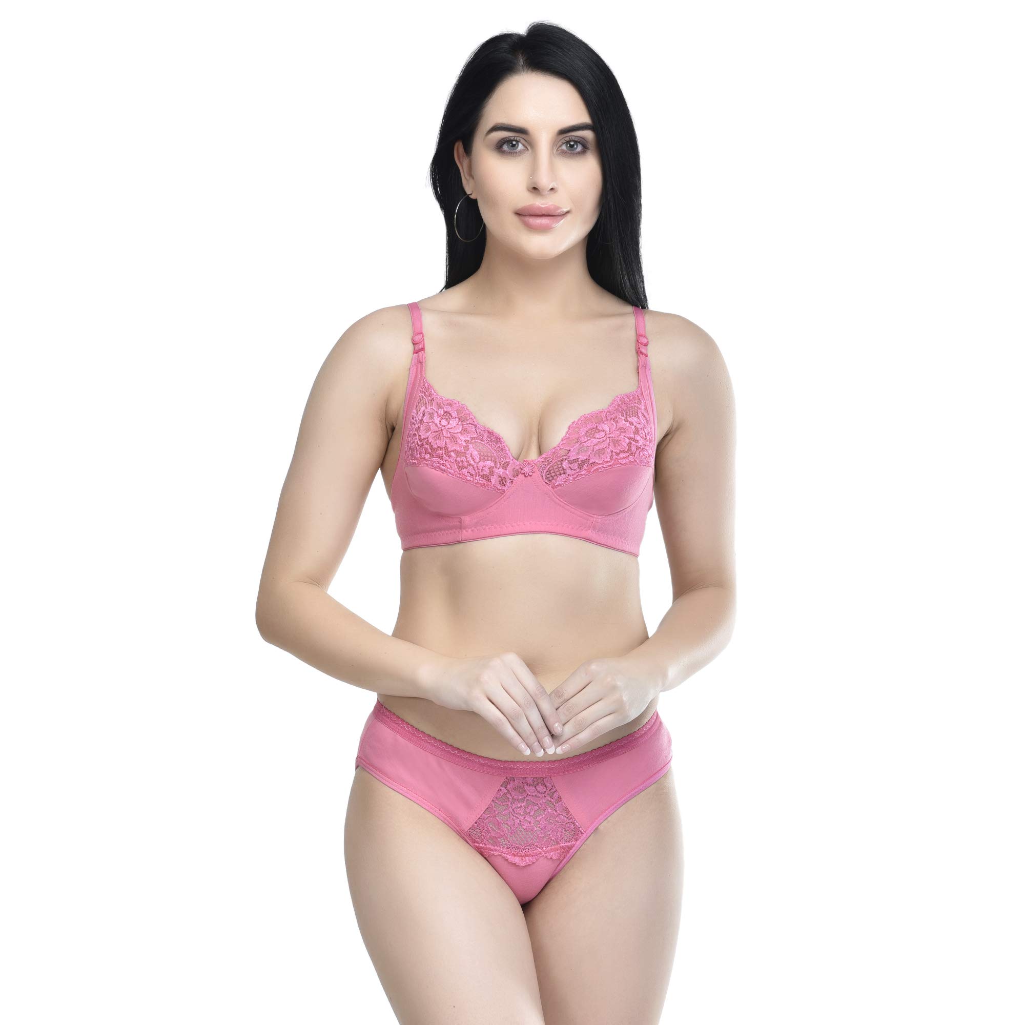 Shama Women Lace Bra Panty Set | Non-Padded Non-Wired Soft Comfortable Lingerie Set | Stylish Innerwear Combo for Women-picture-15