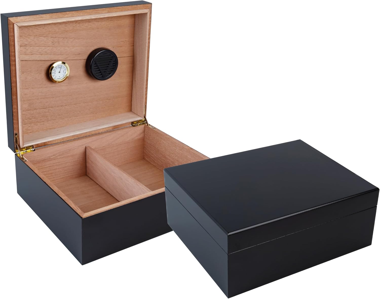 Prestige Import Group Chalet Desktop Cigar Humidor with Hygrometer and Humidifier - Stores up to 50 - Color: Black