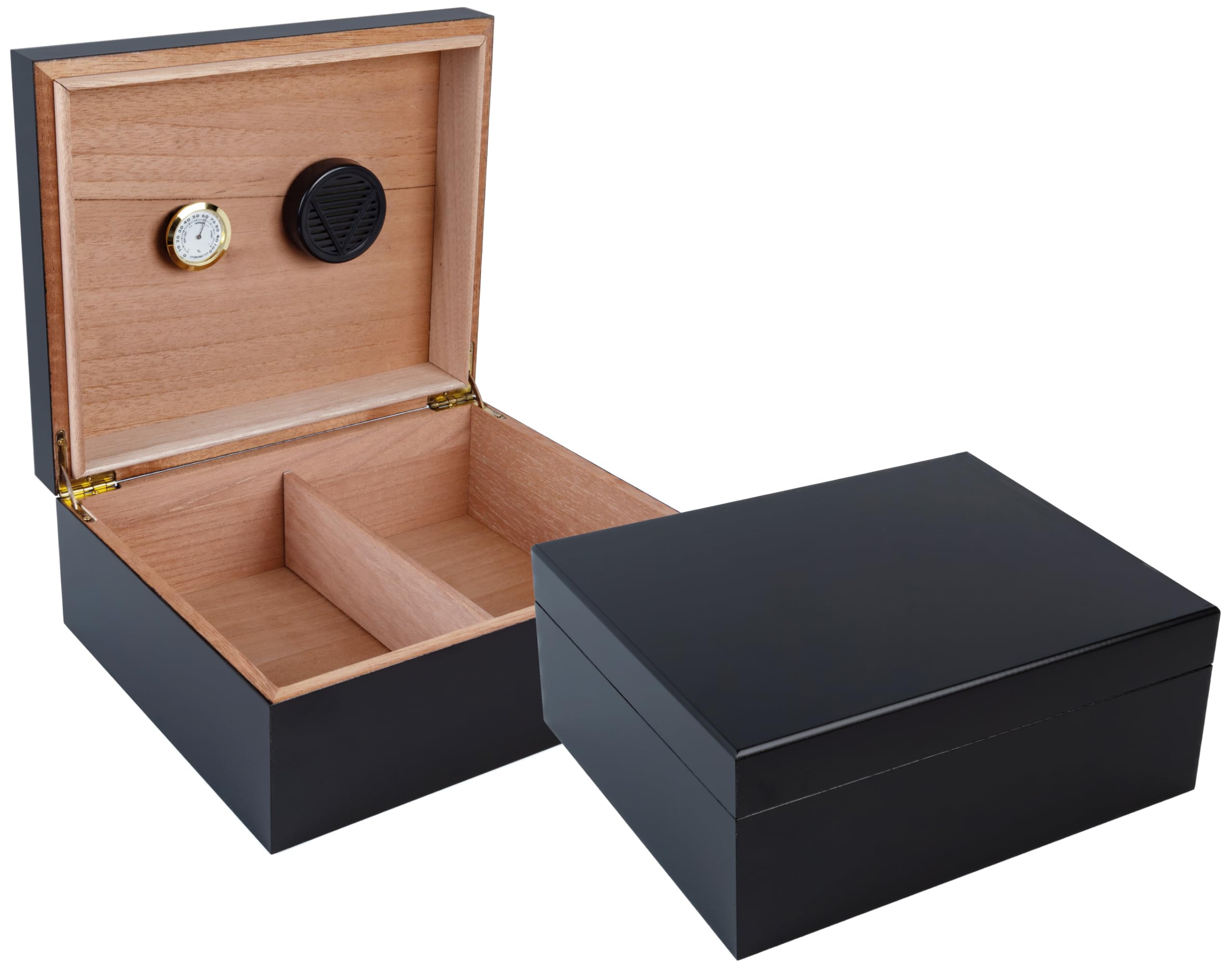 Prestige Import Group Chalet Desktop Cigar Humidor with Hygrometer and Humidifier - Stores up to 50 - Color: Black