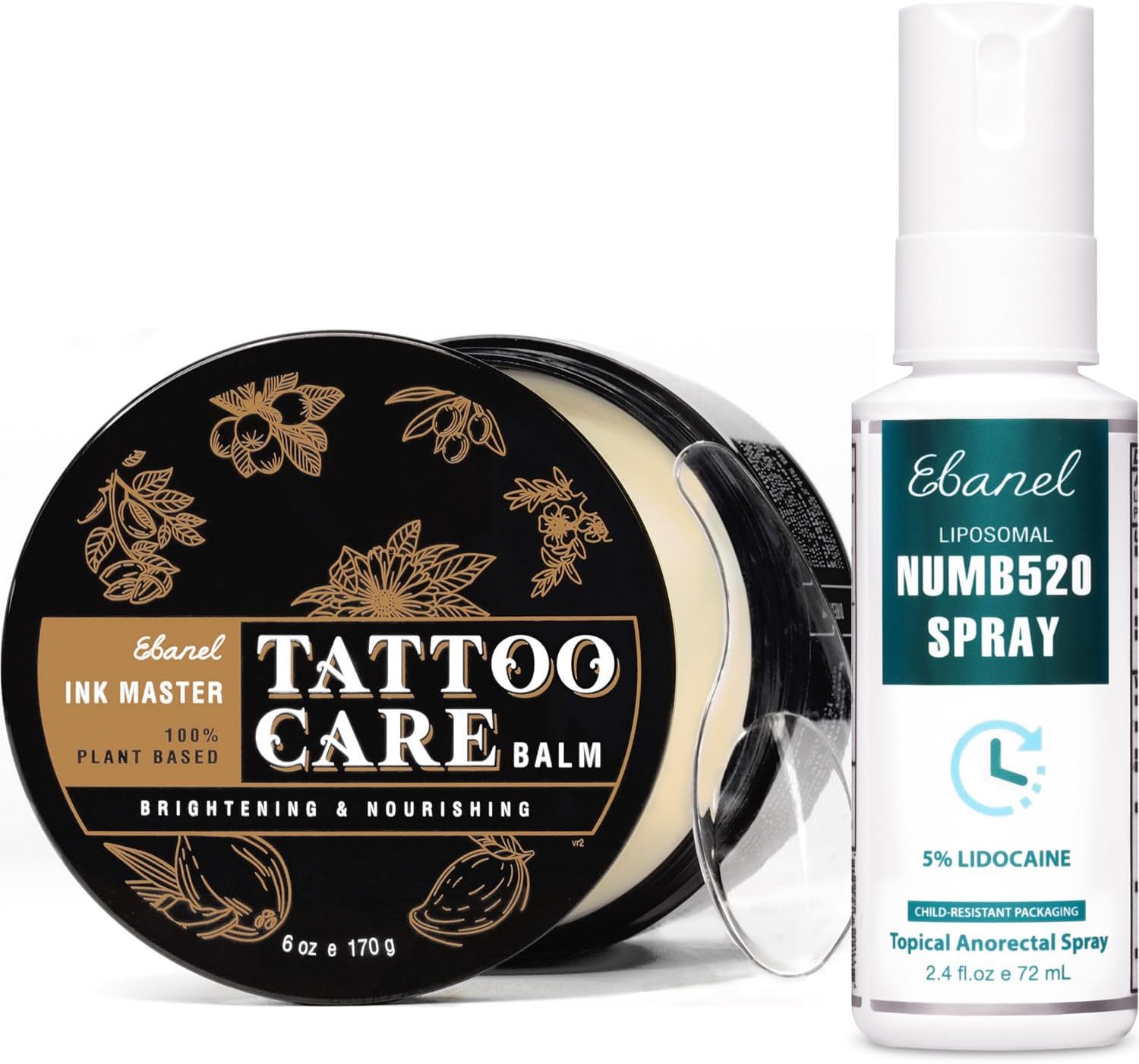 Ebanel Bundle of 5% Lidocaine Numbing Spray and Tattoo Aftercare Healing Balm