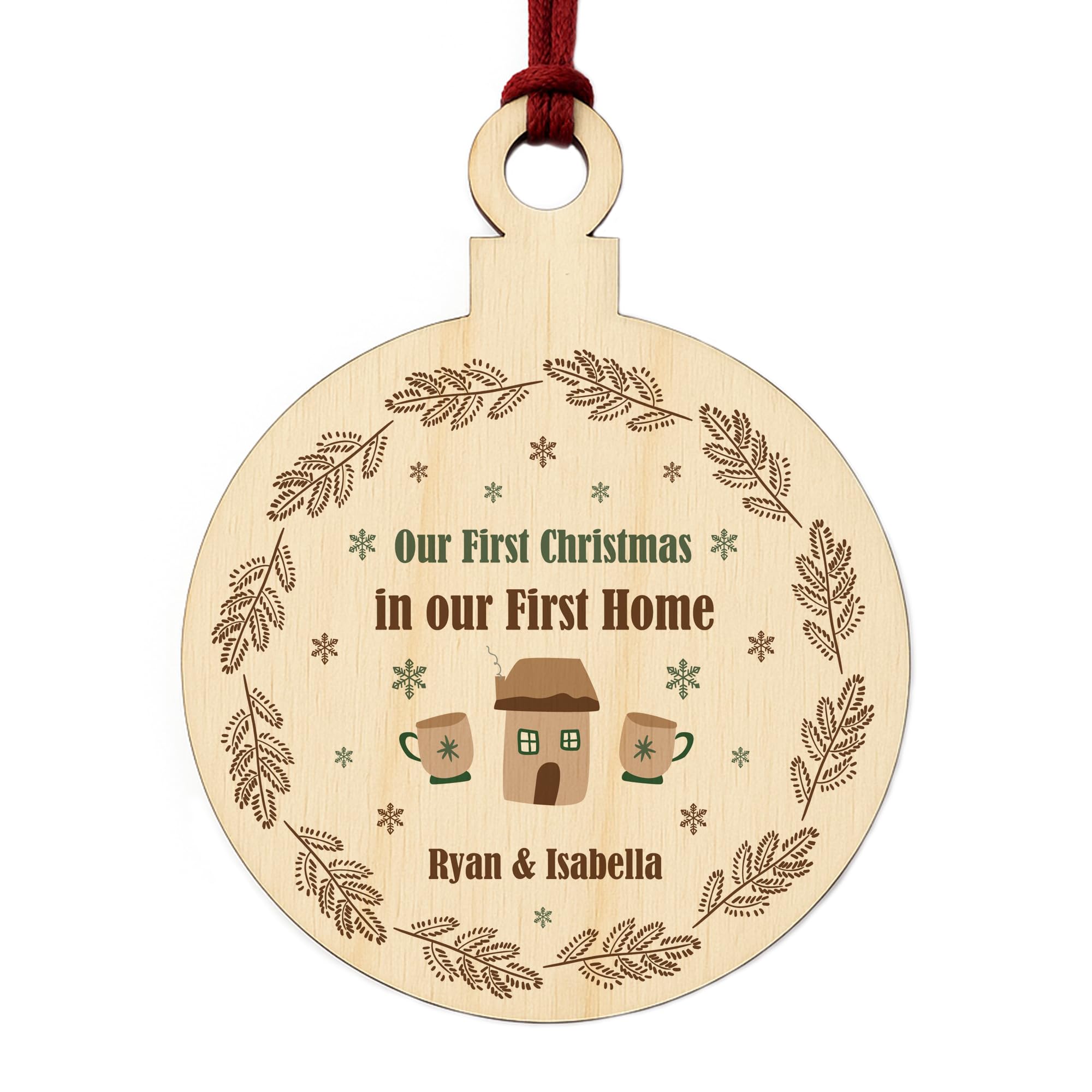 1st Christmas 1st Home Wood Bauble PERSONALISED Tree Decor Couple Gift
