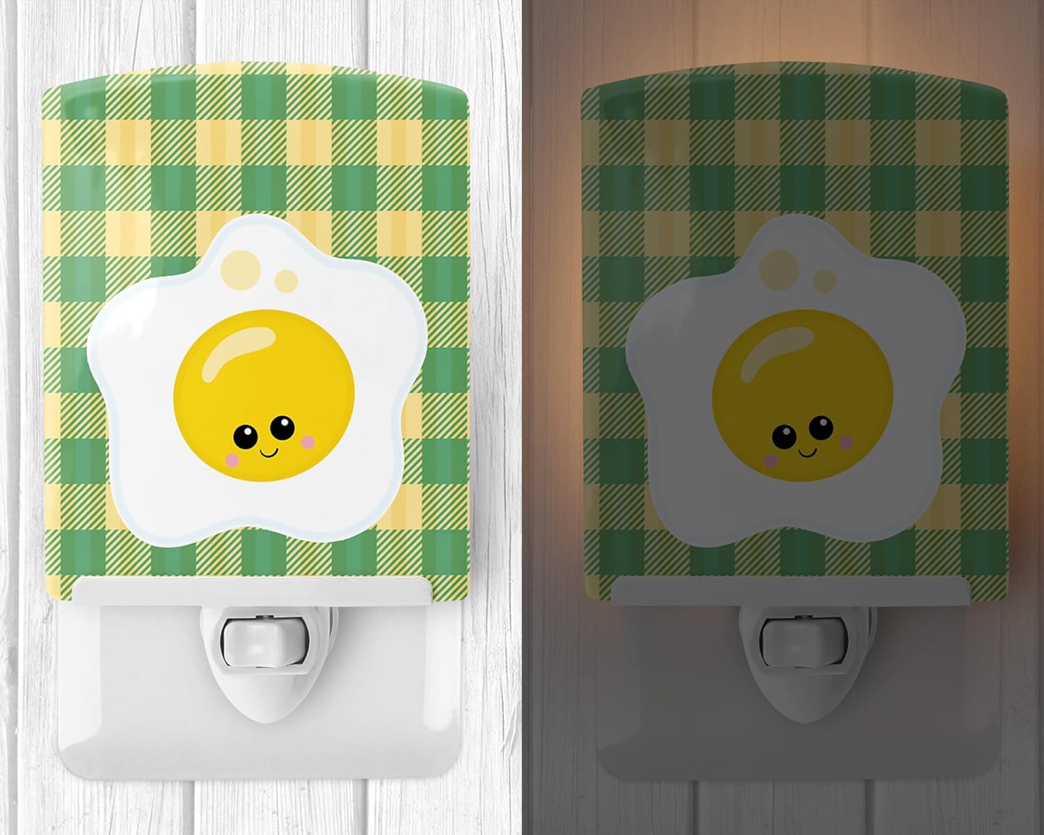 Caroline's Treasures BB7044CNL Fried Egg Face Ceramic Night Light Compact, UL-Certified, Ideal for Bedroom, Bathroom, Nursery, Hallway, Kitchen, 6x4x3, Multicolor