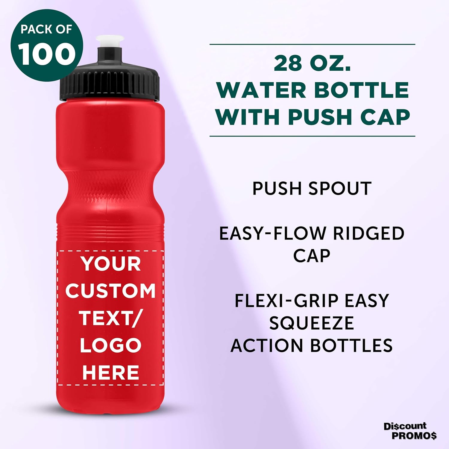 DISCOUNT PROMOS 28 oz. Custom Push Cap Plastic Water Bottles Set of 100, Personalized Bulk Pack - Perfect for Gym, Hiking, Camping, Outdoor Sports -Red - Image 3