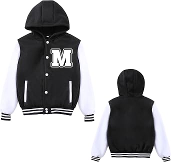 BAICAIYU Kids Baseball Jackets Boys Girls Varsity Coat Hooded Cardigan Letter Sport Letterman School Jacket
