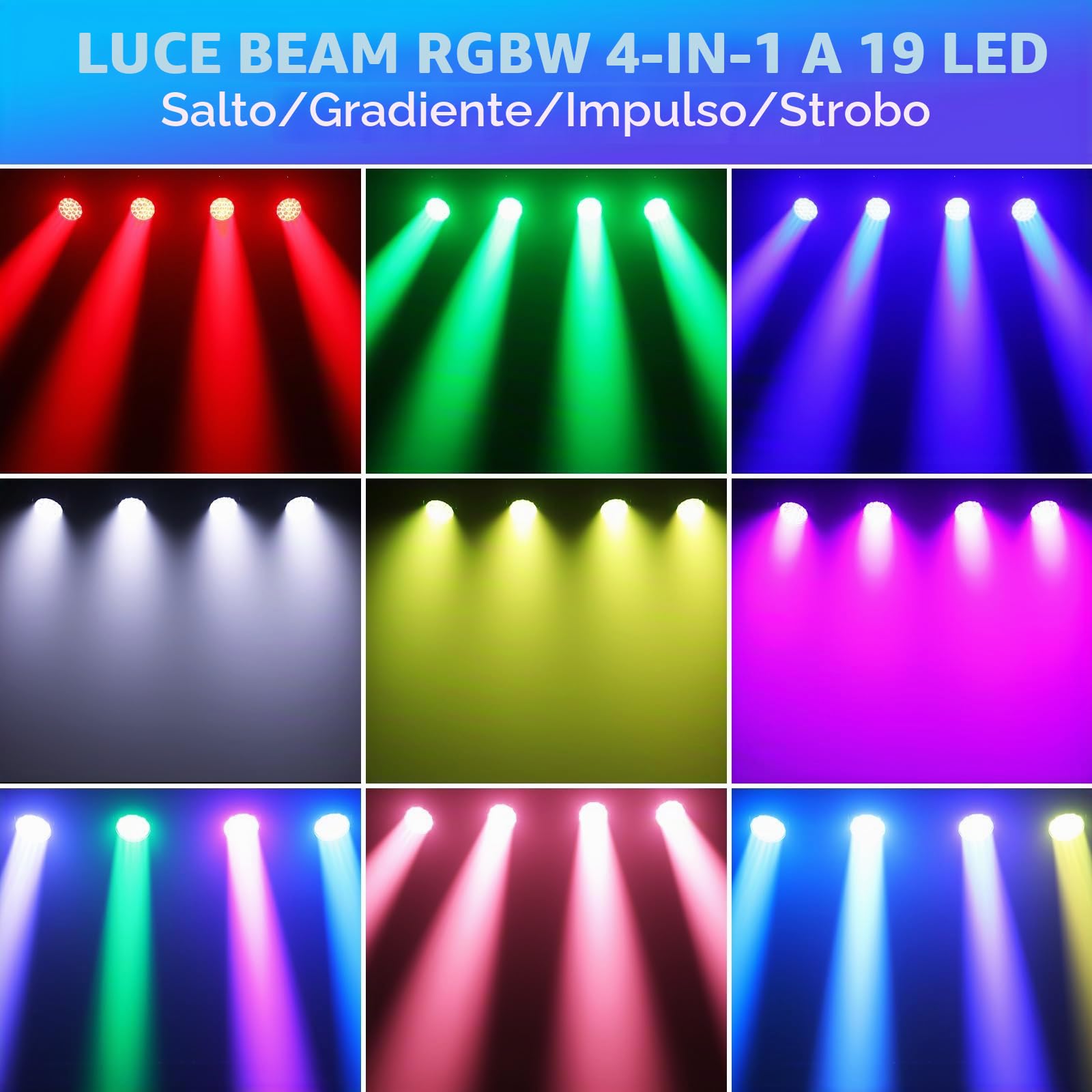 19 X 15W Wash Zoom Teste Mobili, RGBW 4 in 1 LED Fuoco Fascio Luce 4 Modalità di Controllo Professionale Palcoscenico Moving Head per Partito KTV Concerto Bar Festival Matrimonio Discoteca