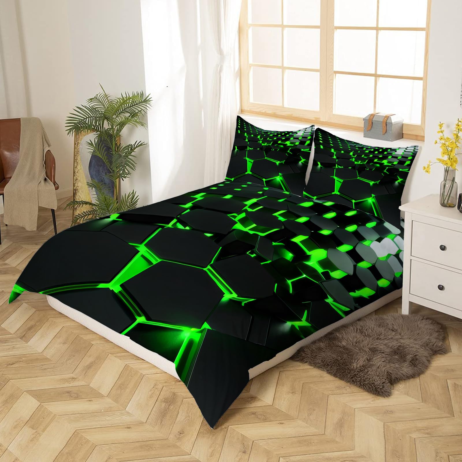 Copripiumino Matrimoniale 260x240 Fantasia Geometrica 3D, Set di Biancheria da Letto in Microfibra a Cerniera Semplice Copripiumoni Matrimoniali con 2 Federe
