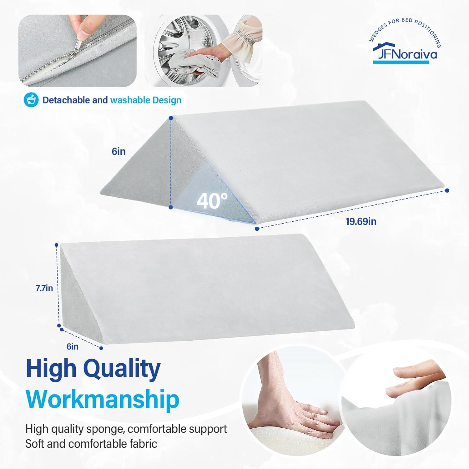 Foam Wedge Positioning（3in1）– 40 Degree Wedge Pillow Set for After Surgery,Wedges for Bed Positioning,Positioning Pillow for Elderly,Adults,Sleeping,Bed Sores,Whole Body,Light Gray Flannel