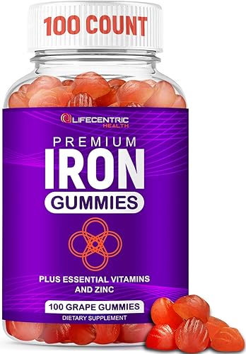 LifeCentricHealth - Gomitas de hierro para adultos y niños | Gomitas de biotina zinc vitamina B ácido fólico | Suplementos veganos sin gluten para