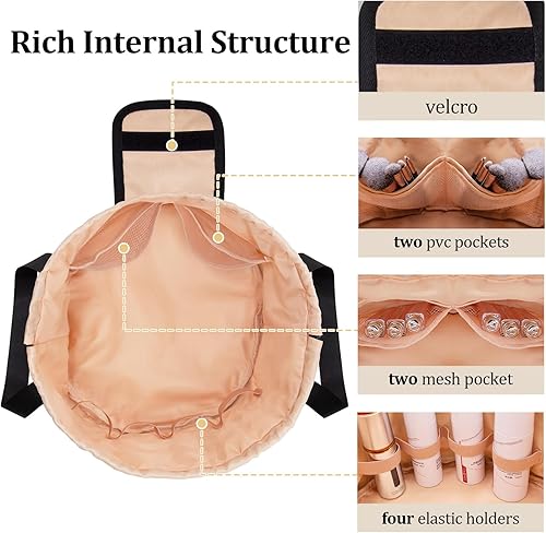 Miniatura 2 de Bolsa de maquillaje con cordón de barril, bolsa de maquillaje de viaje grande, bolsa de cosméticos portátil de gran capacidad, organizador de