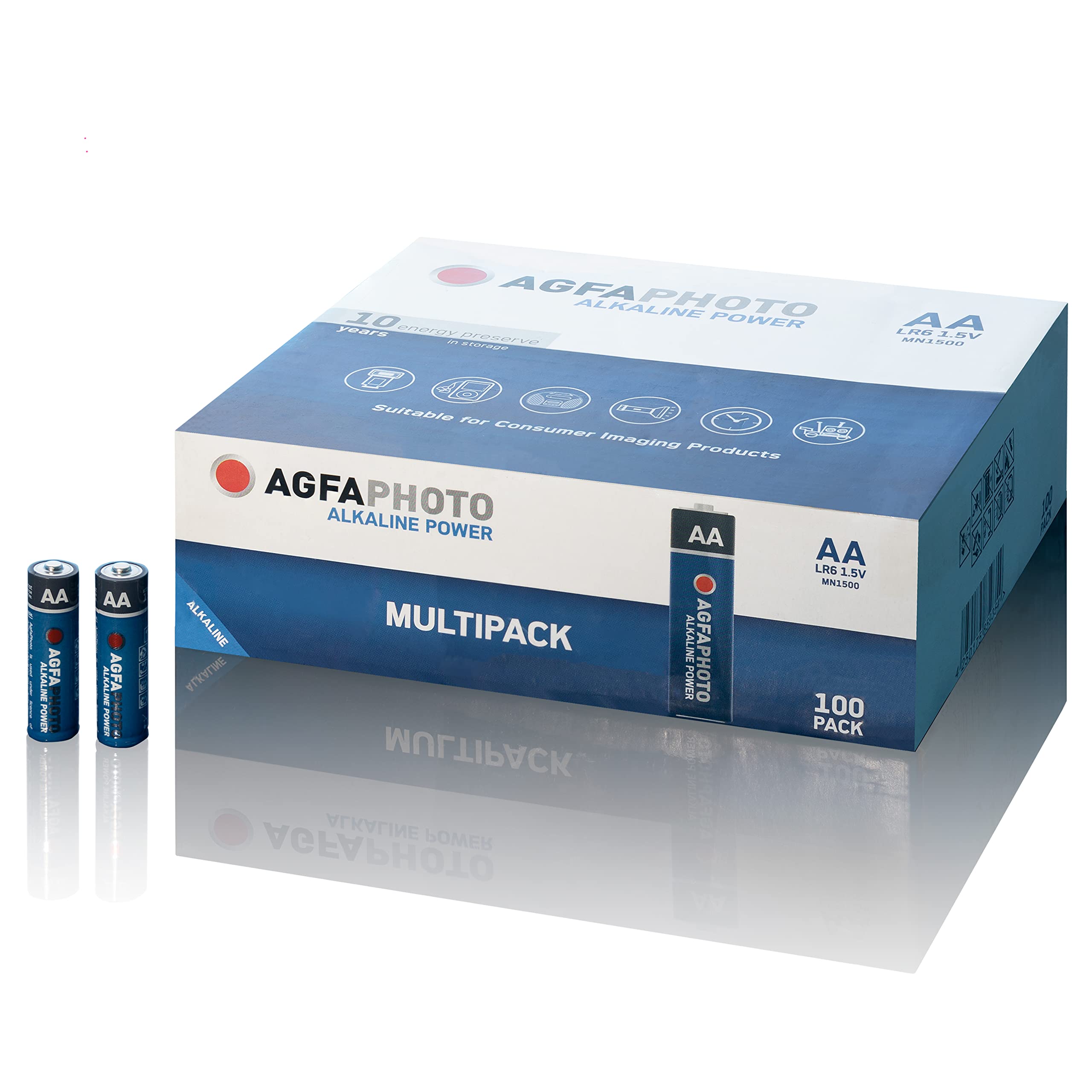 AGFAPHOTO Lot de 100 Piles alcalines 1,5 V | Piles AA Mignon | Batterie Plus puissante pour Un Usage Professionnel | Piles AA polyvalentes pour Divers appareils électroniques