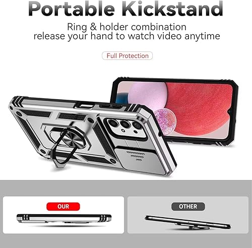 Vista 20 de Funda para Galaxy A13 4G/Samsung A13 LTE 4G SM-A135F con protector de pantalla de vidrio templado y cubierta para cámara deslizante, soporte de Rojo