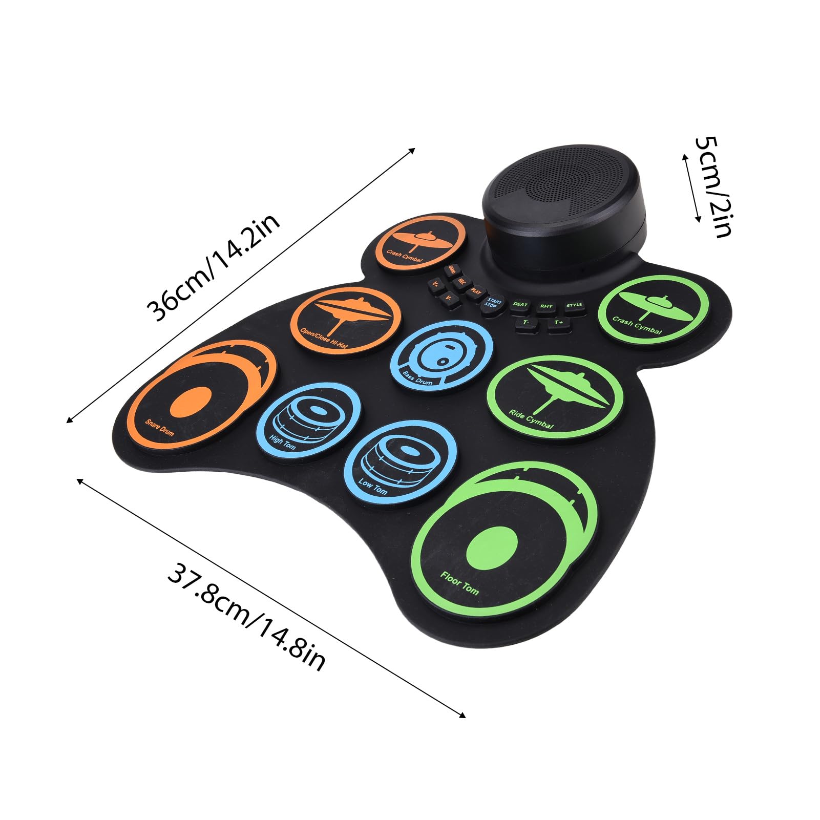 POENVFPO Batería Electrónica para Adultos Principiantes, Kit de Práctica de Silicona Enrollable de 9 Pads con 2 Altavoces, Conector para Auriculares, Conectividad MIDI, Pedal y Baquetas