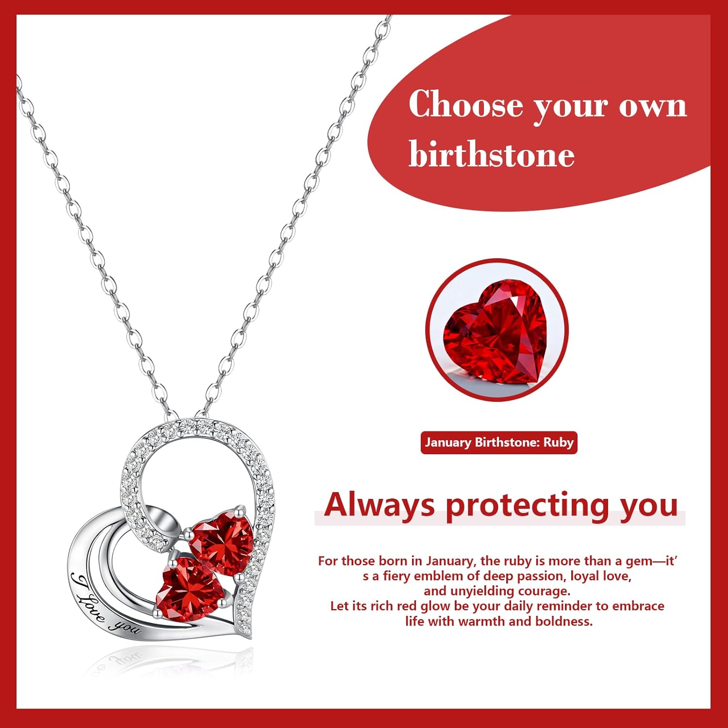 Double Birthstone Heart Necklace 0.8CT Dual-Gemstone S925 Sterling Silver Plated Wh... - Image 5