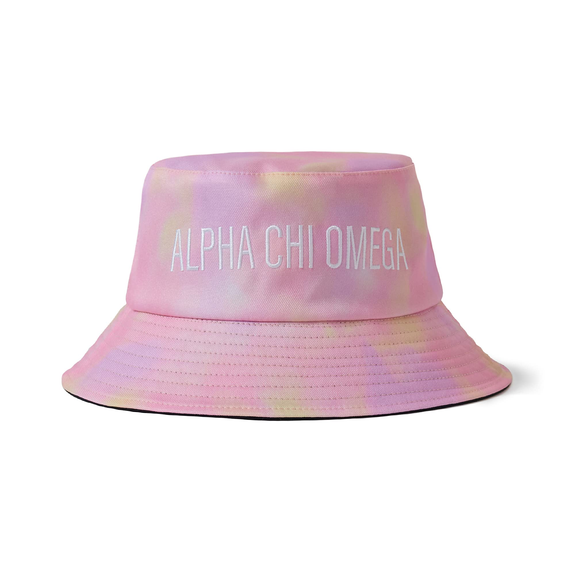 Sorority Shop Alpha Chi Omega Bucket Hat - Tie Dye - ACO Embroidered Logo Rainbow, Rainbow, One Size-Large