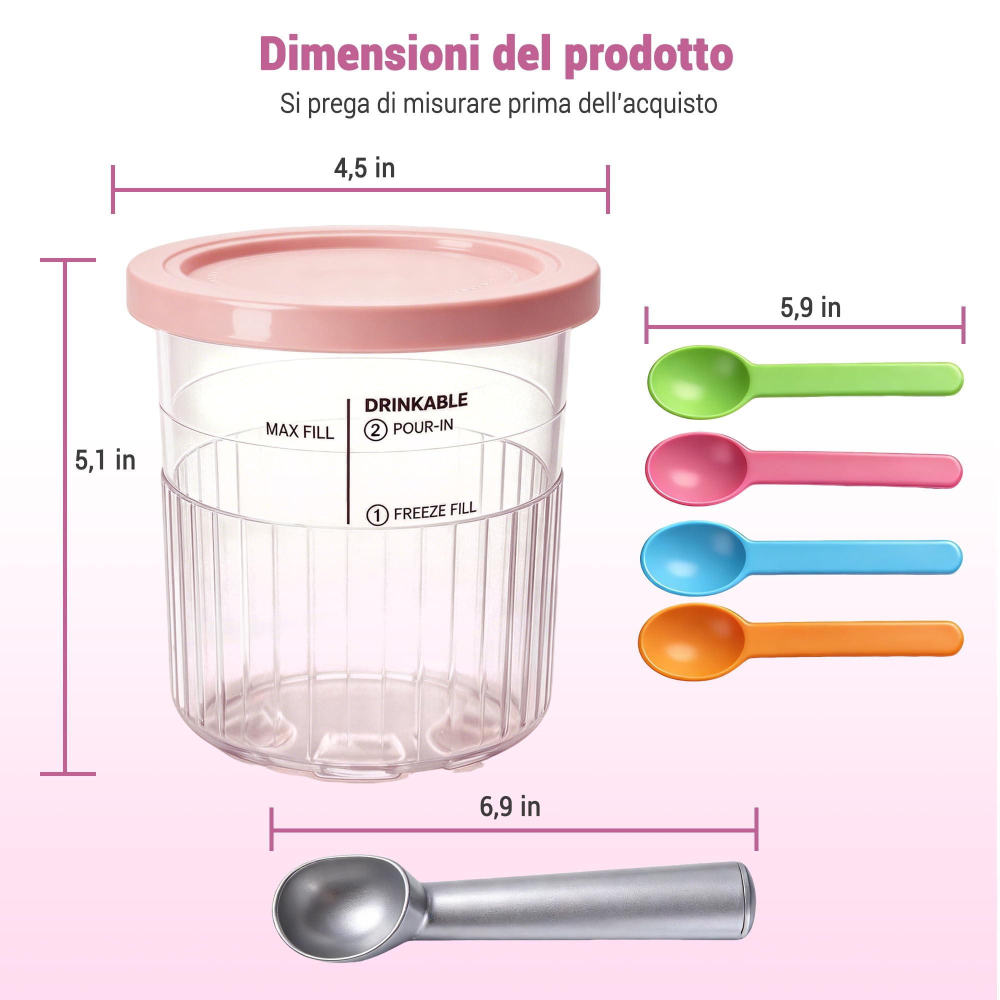 4 contenitori per Ninja Creami Deluxe Pints - Accessori per Ninja Creami NC501 serie NC500, senza BPA, compatibile con Ninja Creami Deluxe Pints e coperchi