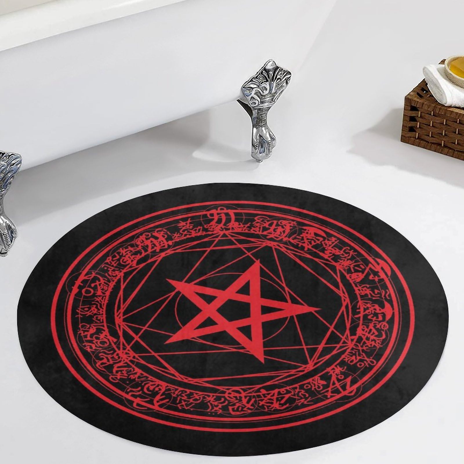 NAWFIVE Round Area Rugs 3Ft Pentagram Blood Red Circle Play Room Mat Non-Slip Magic Floor Mats Soft Absorbent Carpet Decor for Living Room Bedroom Kitchen