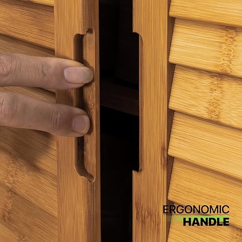 Miniatura 7 de Magshion Armario de almacenamiento de bambú de 5 niveles, de pie con puertas de obturador, organizador de zapatos independiente para entrada,