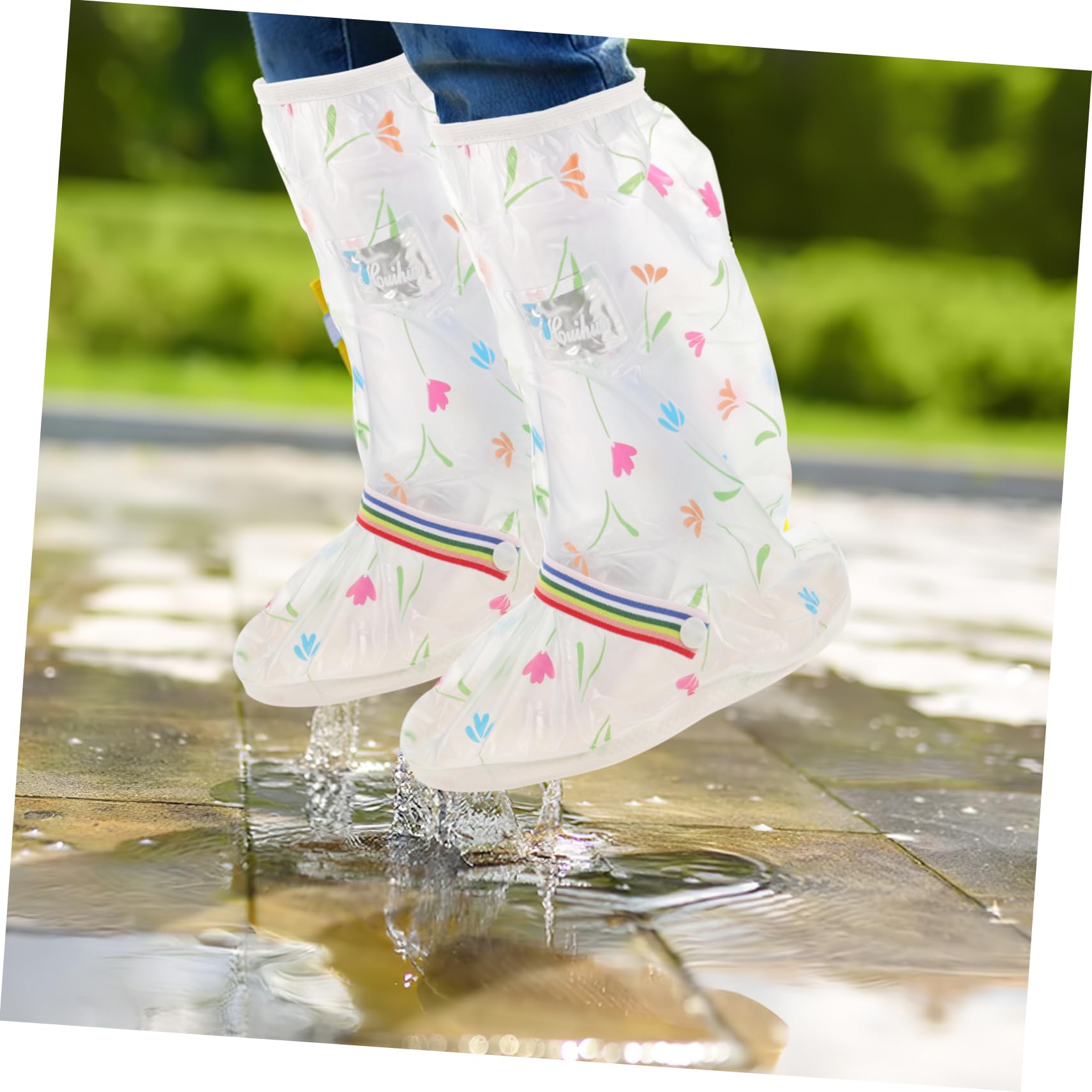 Abaodam Couvre-Chaussures Imperméables Couvre-Chaussures De Course Bottes De Pluie Poignées Chaussures Imperméables Extérieures Antidérapantes