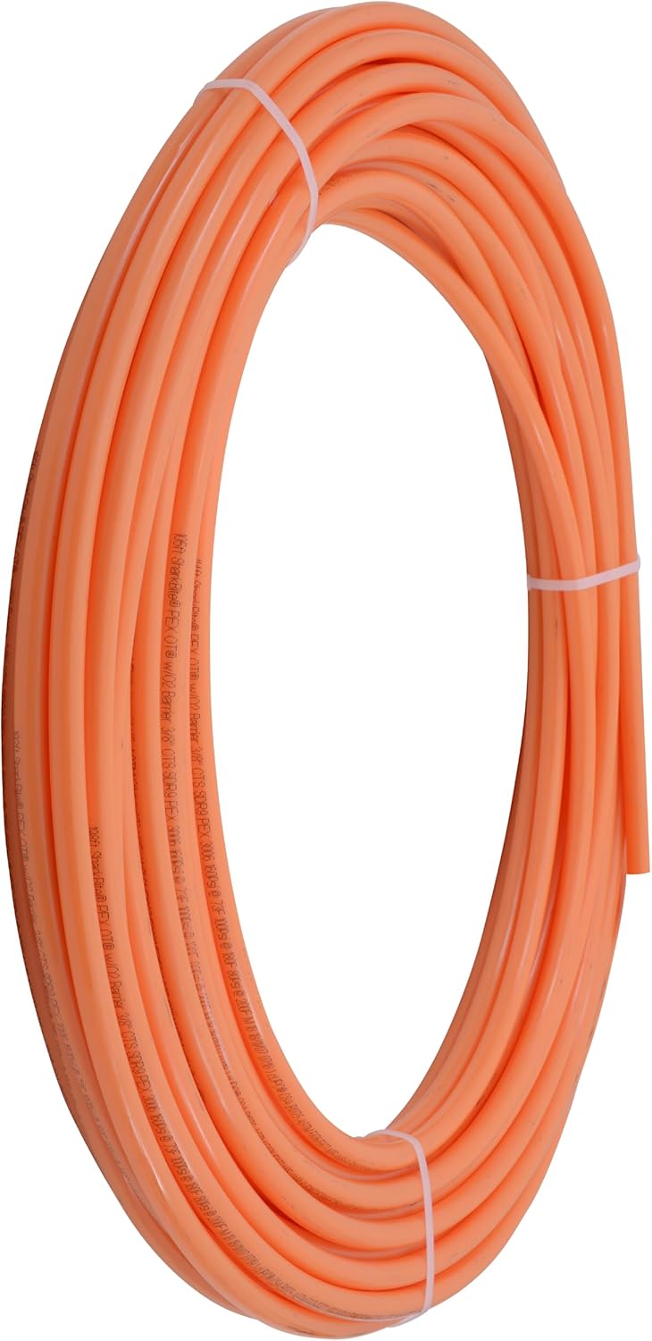 SharkBite 3/8 Inch x 100 Feet Orange PEX Pipe, Made in the USA, Oxygen Barrier Flexible Water Tubing for Radiant and Hydronic Heating, U855O100