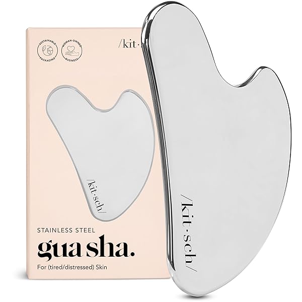 Kitsch Stainless Steel Gua Sha Facial Tools - Guasha Tool for Face, Face Sculpting Tool, Jawline Shaper, Double Chin Reducer, Body Gua Sha Tools, Lymphatic Drainage Massager, Facial Skin Care - Silver