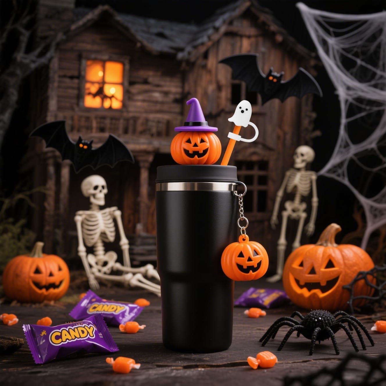 6 PCS Halloween Straw Toppers for Stanley 30&40 Oz Tumbler, 10mm/04in Straw Covers Cap for All 9-10mm Straws, Dust-Proof Reusable Protector Topper for Water Bottle-White ghost - Image 3