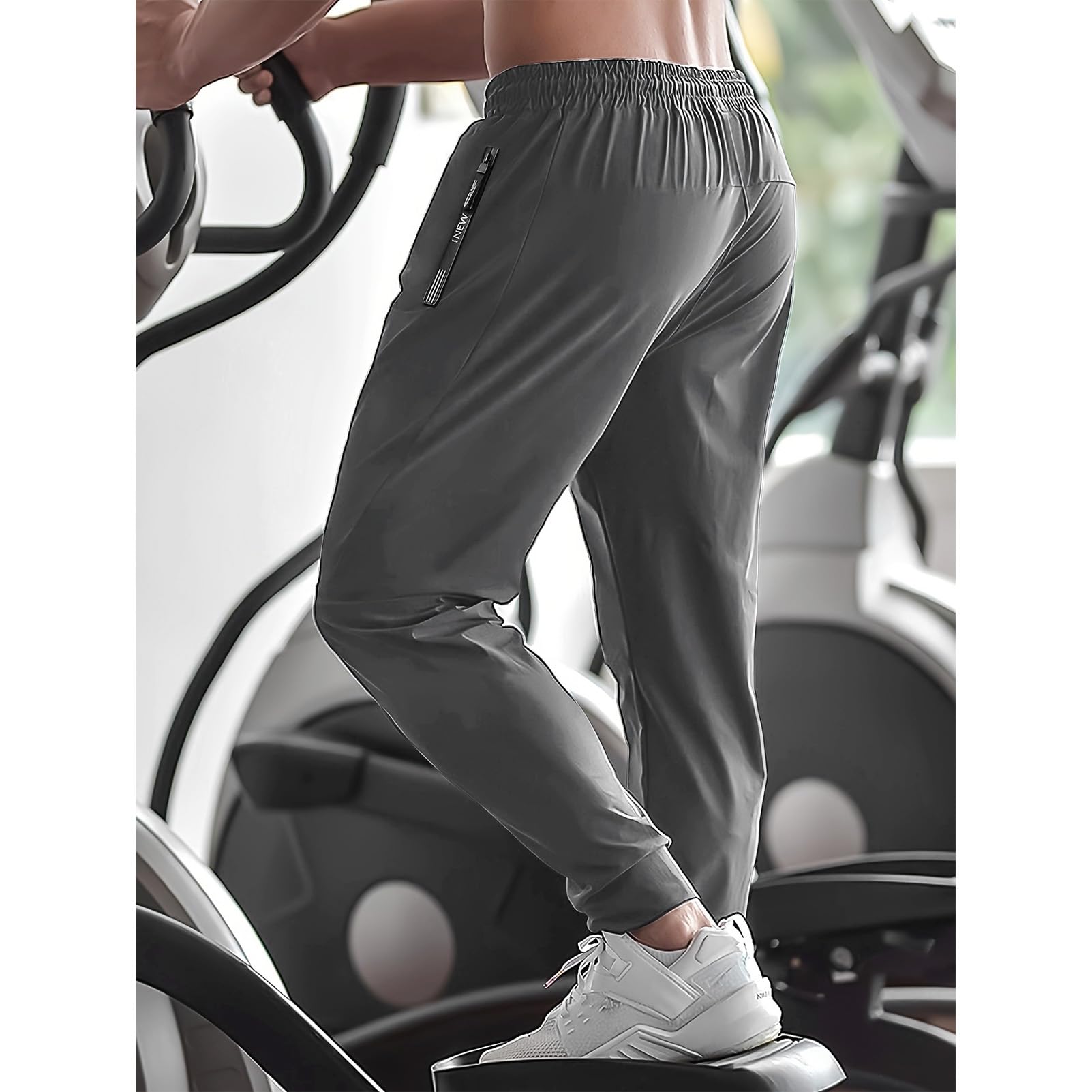 Hombre Verano Pantalones Deportivos Elásticos Ligeros con Bolsillos con Cremallera Pantalones Finos Informales (Fondo Abierto/Fondo Cerrado)