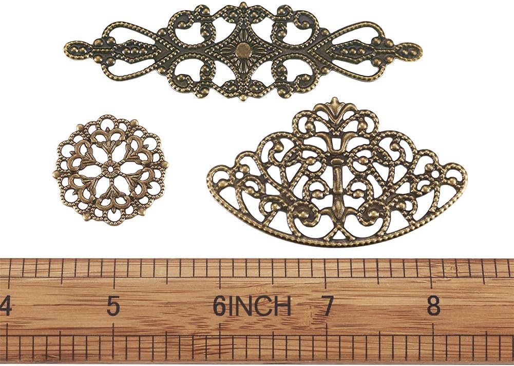 Craftdady 120pcs 12 Styles Filigree Connector Pendants Antique Bronze Hollow Out Metal Embellishments for DIY Hairpin Headwear Jewelry Making - Image 3