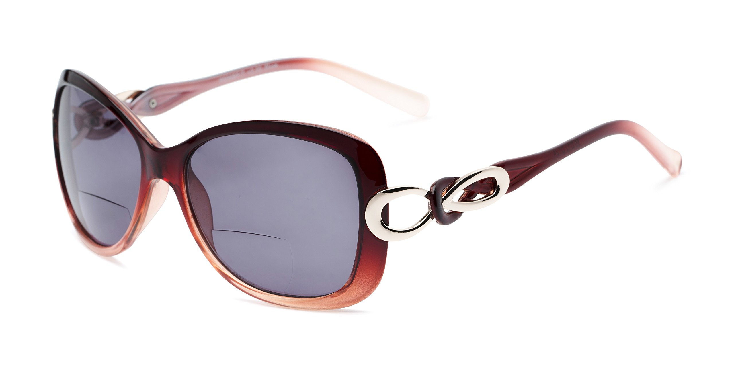 com Reading Sunglasses: The Delia Bifocal Reading Sunglasses Metal Retro Square Style for Women - Red with Smoke, 2.50-image-8