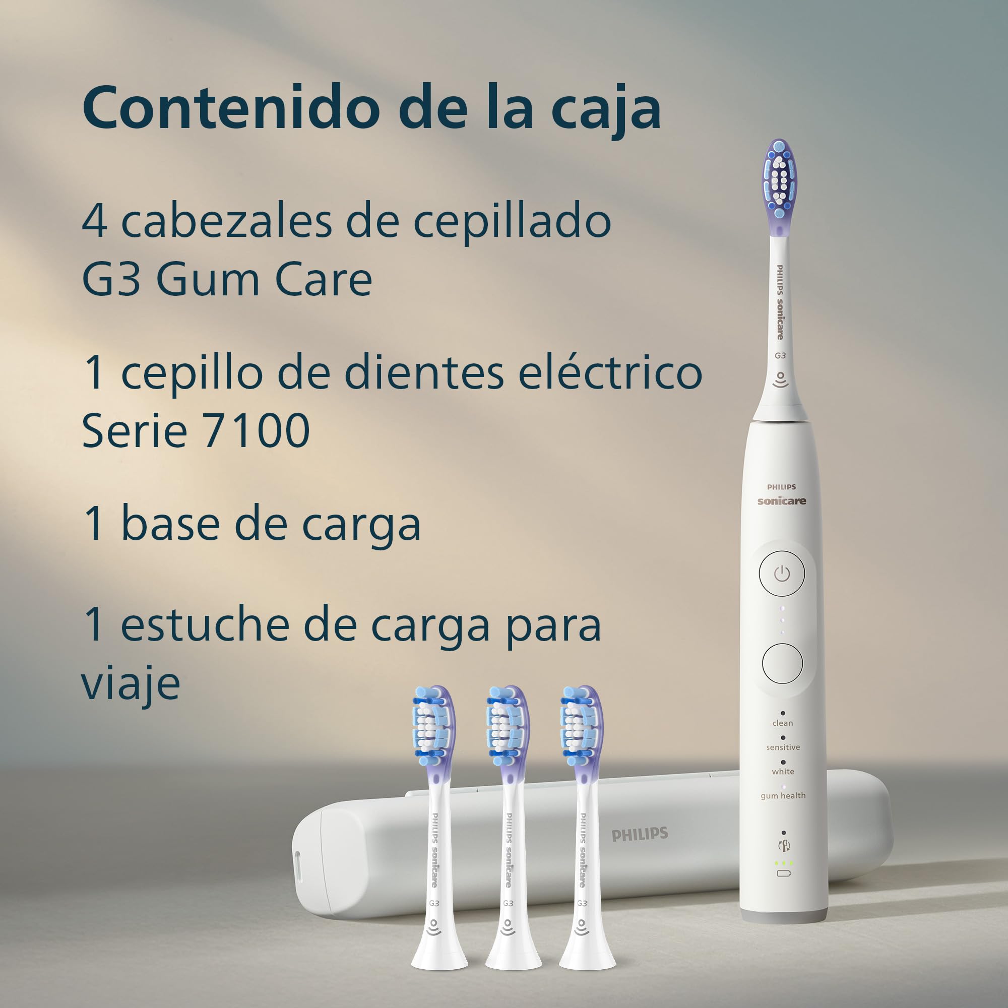 Philips Sonicare 7100 cepillo dental eléctrico, sónico con aplicación, 4 modos de cepillado y 3 niveles de intensidad, alerta de presión, SmarTimer, blanco, HX7420/08 [Nueva Tecnología]