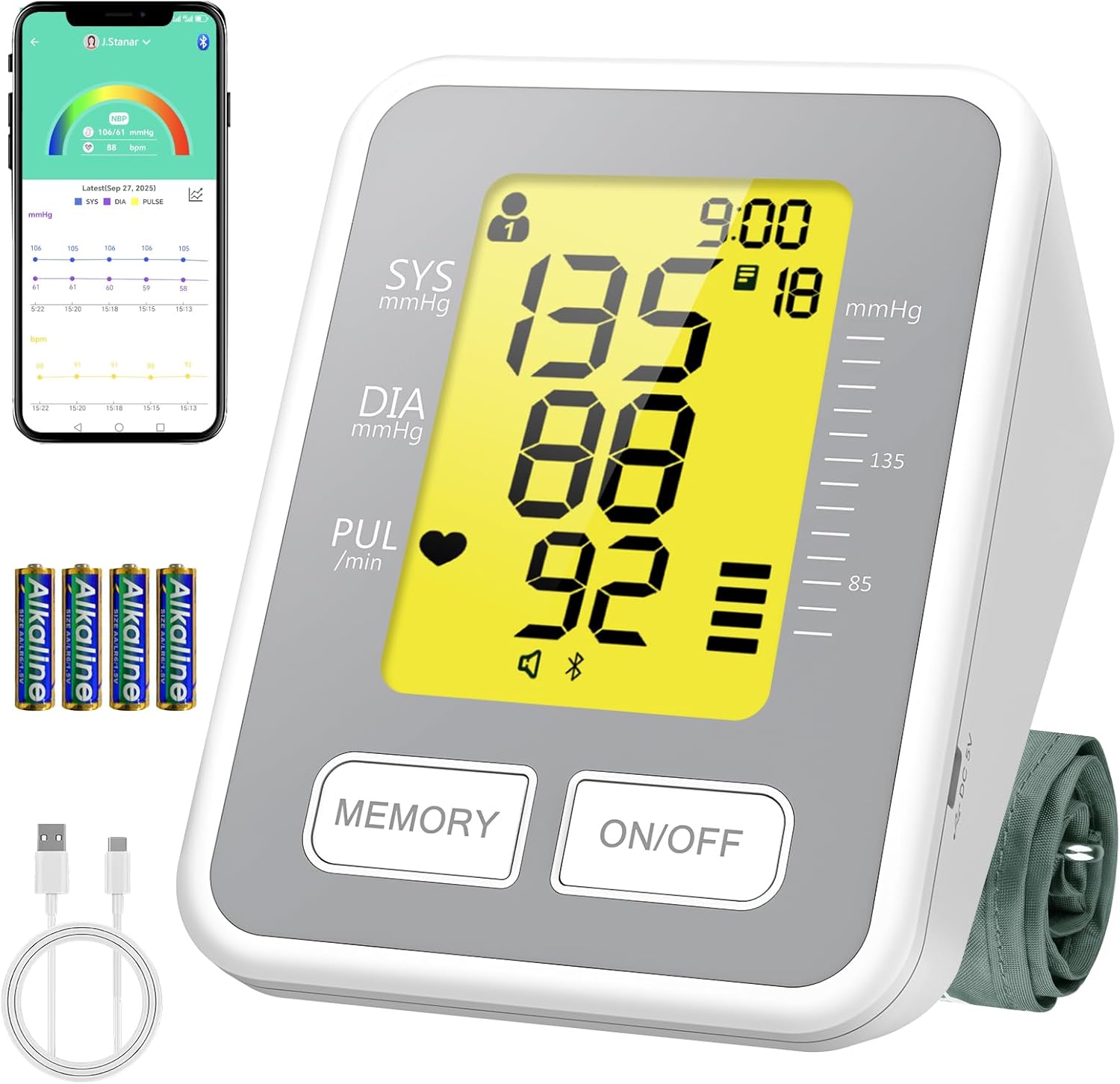 Blood Pressure Monitors for Home Use, Upper Arm Blood Pressure Machine with Large Cuff, FDA-Cleared Bluetooth BP Monitor with App, 3-Color Display,One-Button Accurate BP Machine for Adults and Seniors