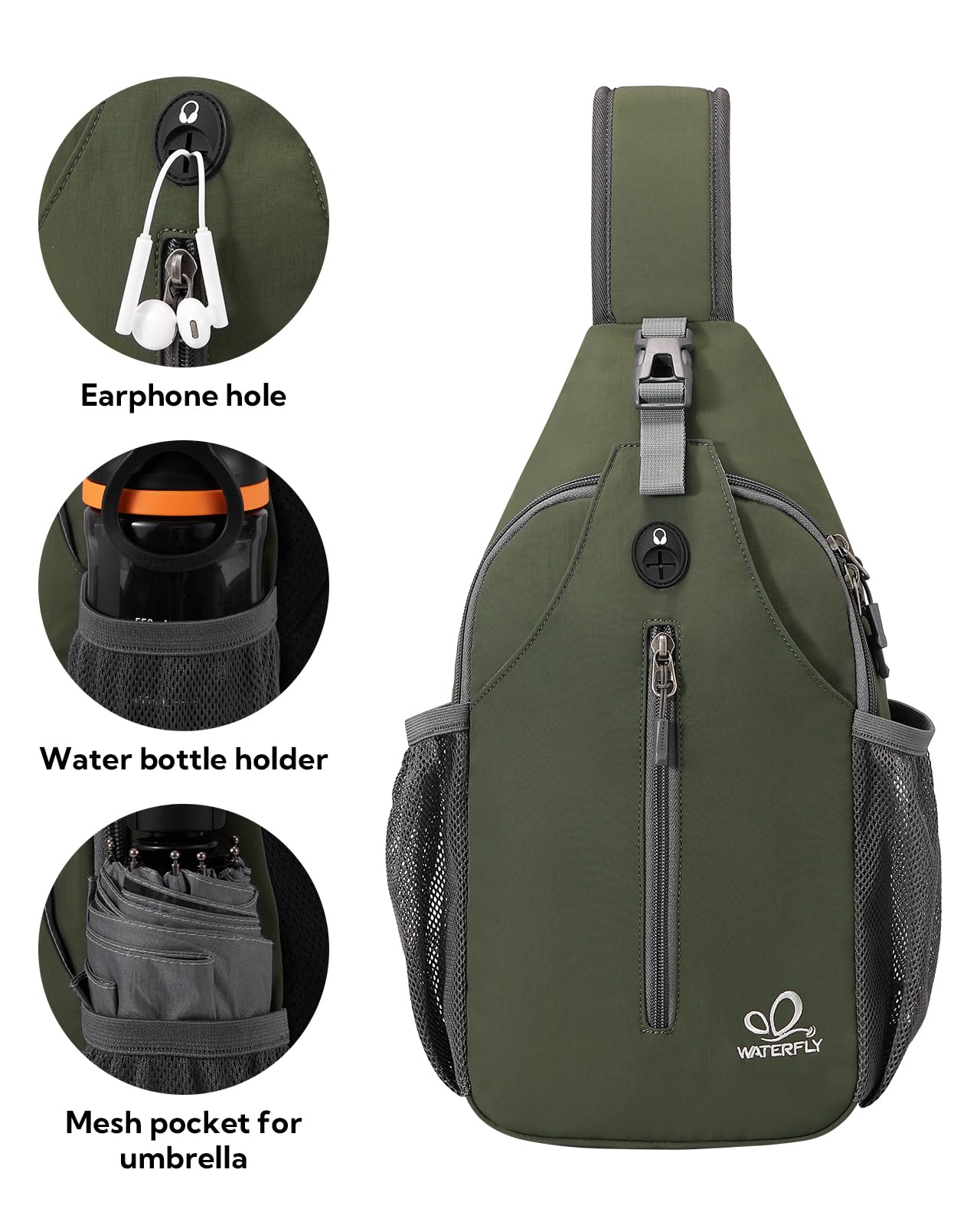 WATERFLY Crossbody Sling Backpack Sling Bag Travel Hiking Daypack view 4