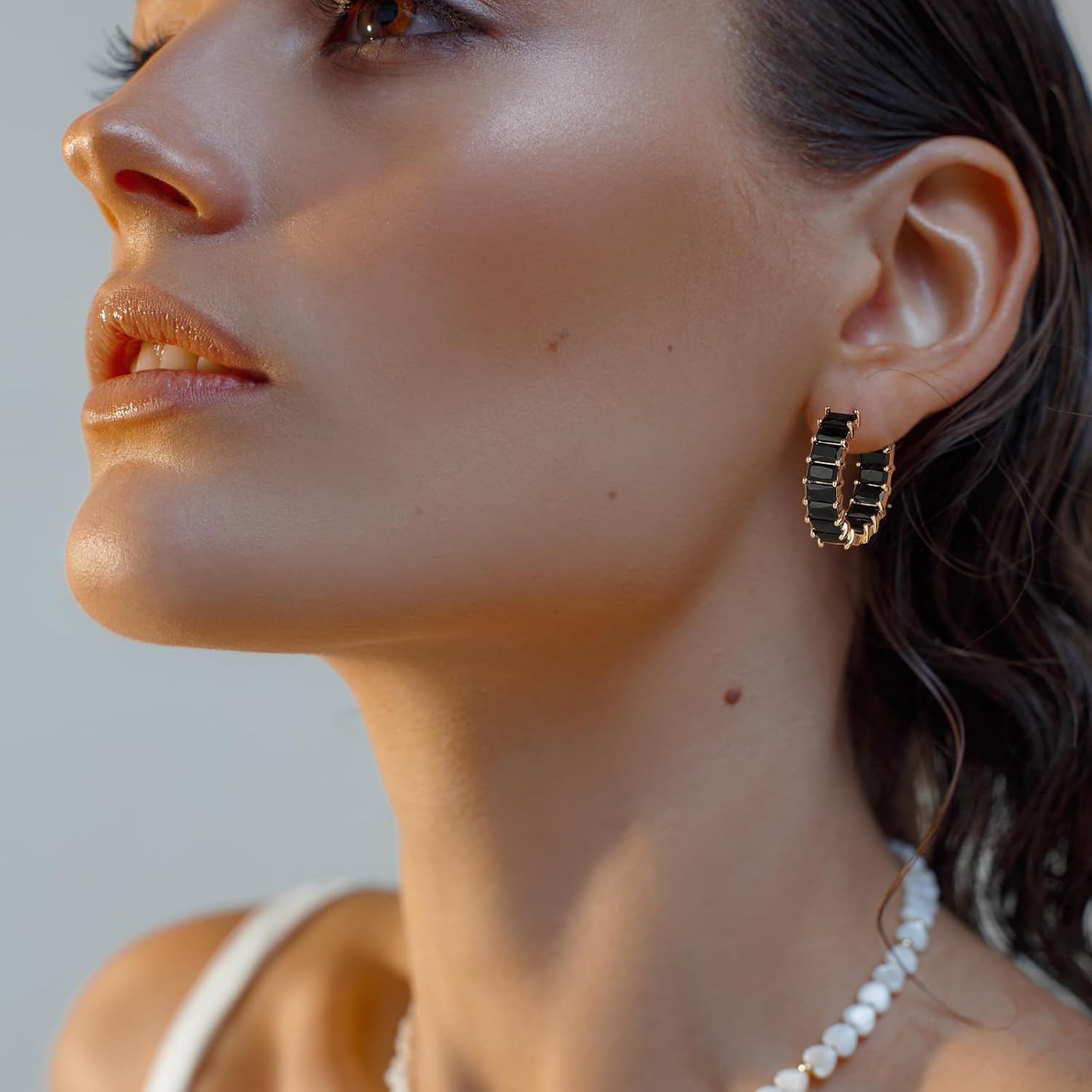 Lourny Crystal Hoop Earrings for Women, 18K Gold Plated Chunky CZ Hypoallergenic Trendy Lightweight Earring Multcolors Jewelry Gifts for Women - Image 2