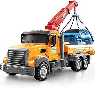 Kids Tow Truck Toy for Boys Age 3-5, Friction Powered Crane Transport Vehicle with Light and Sound, Flatbed Truck Toy, Birthday Gifts for Toddlers Boys Girls